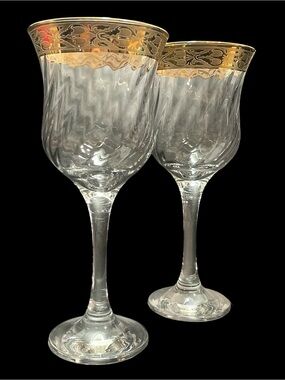 Vintage 1970s Cristalleria Fratelli Fumo Italy Filigree Rim Crystal Wine Glasses